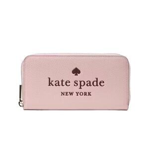 Kate Spade Ella Zip Around Pebbled Leather Logo Wallet Pink Glitter Continental